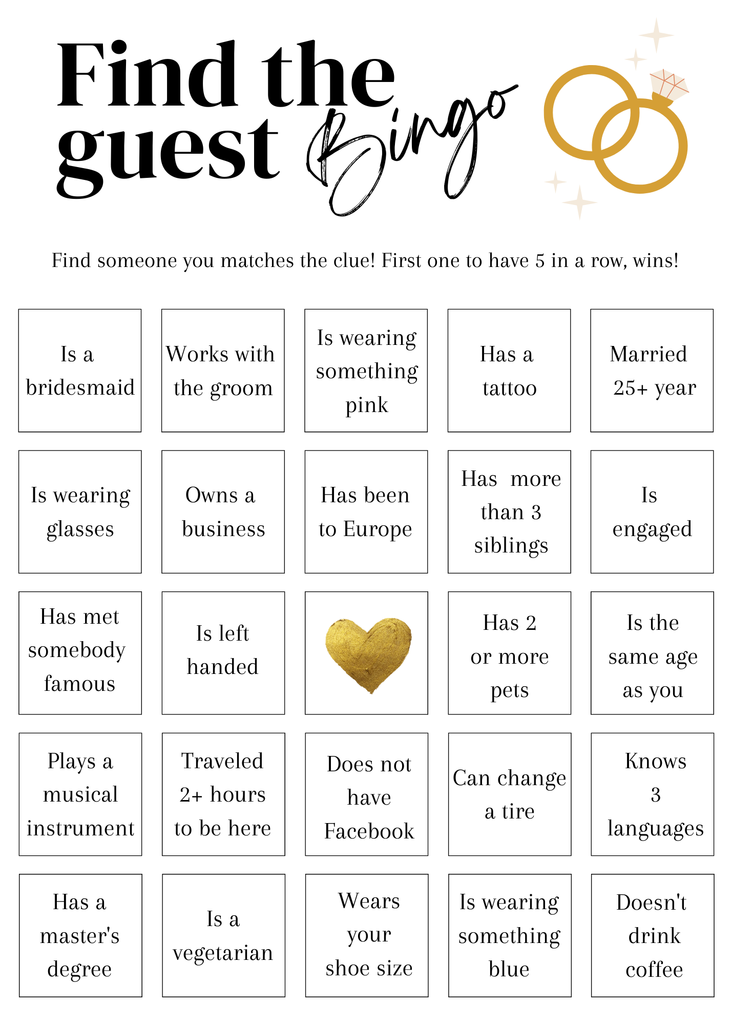 Find the guest - Bingo! (English version)