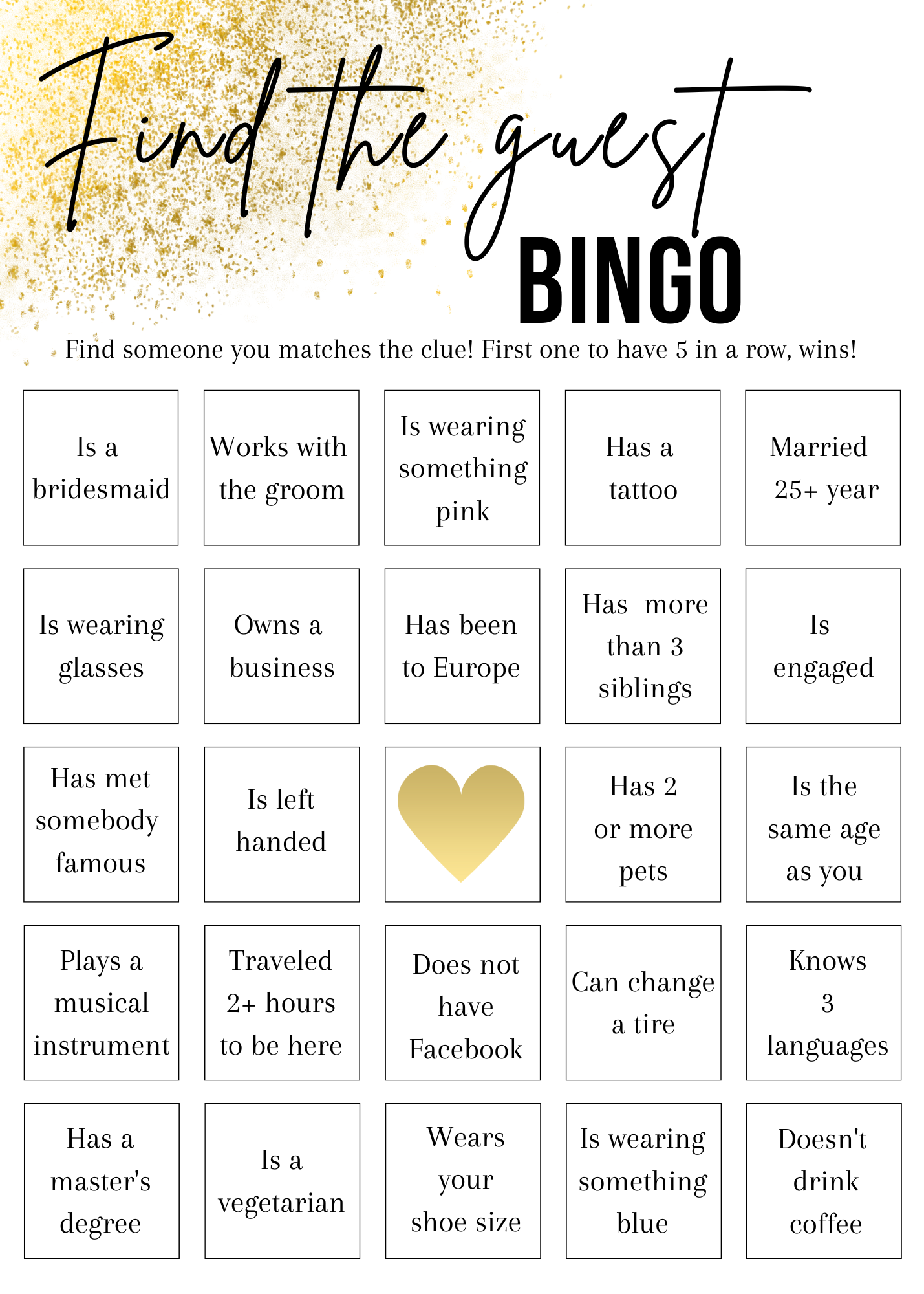 Find the guest - Bingo! (English version)