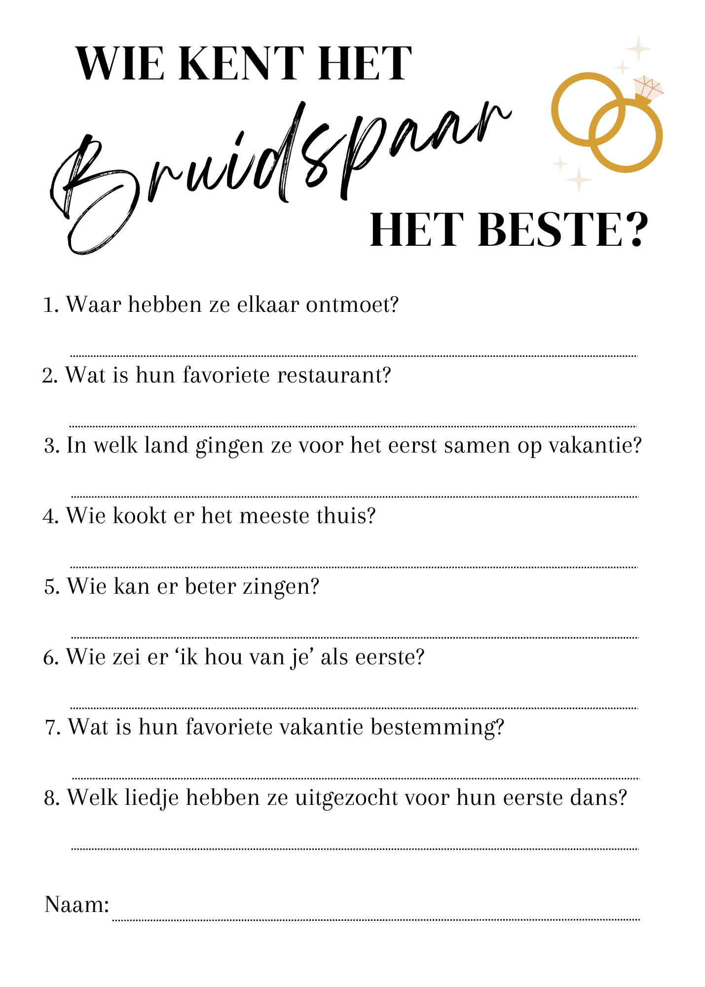 Wie kent het bruidspaar het beste? (Nederlandse versie)